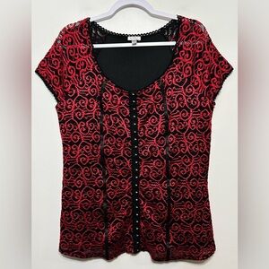 Gothic Y2K Lace Overlay Faux Corset Blouse Womens Size 14-16 by Avenue